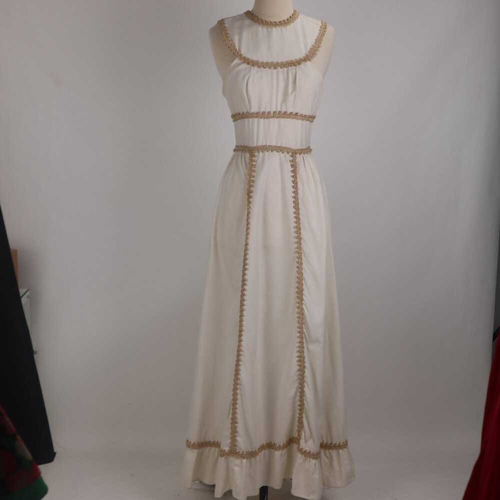 Vtg Gunne Sax Black Label White Goddess Cotton Macrame Long Holter Maxi Dress